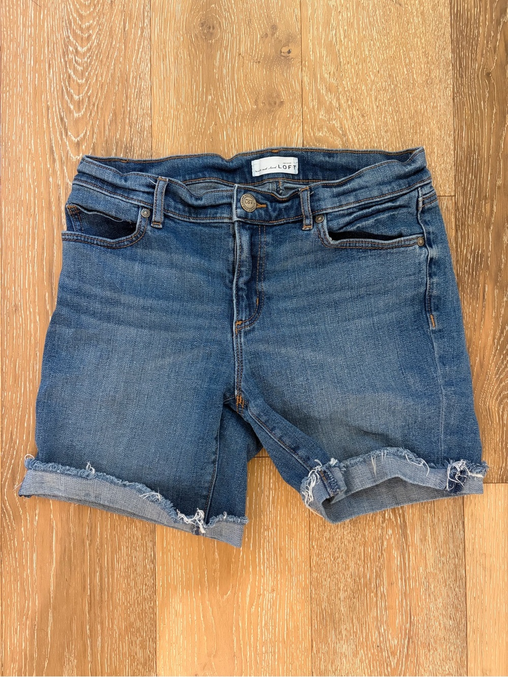 LOFT Blue Rolled Fray Hem Denim Shorts